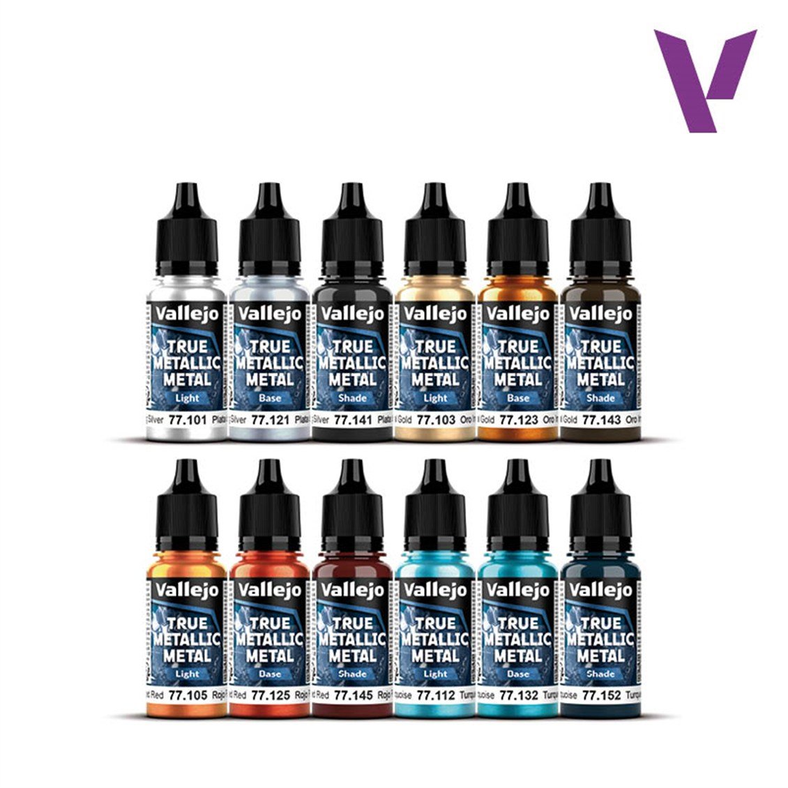 Vallejo 77272 12x18 ml. Starter Set, True Metallic Metal (TMM) Serisi Model Boyası Seti