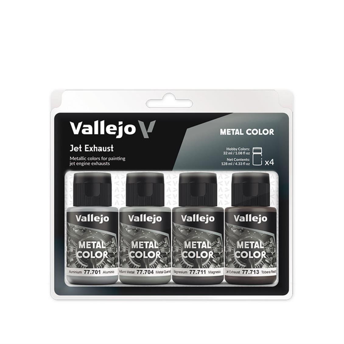 Vallejo 77602 4x32 ml. Jet Exhaust, Metal Color Serisi Boya Seti