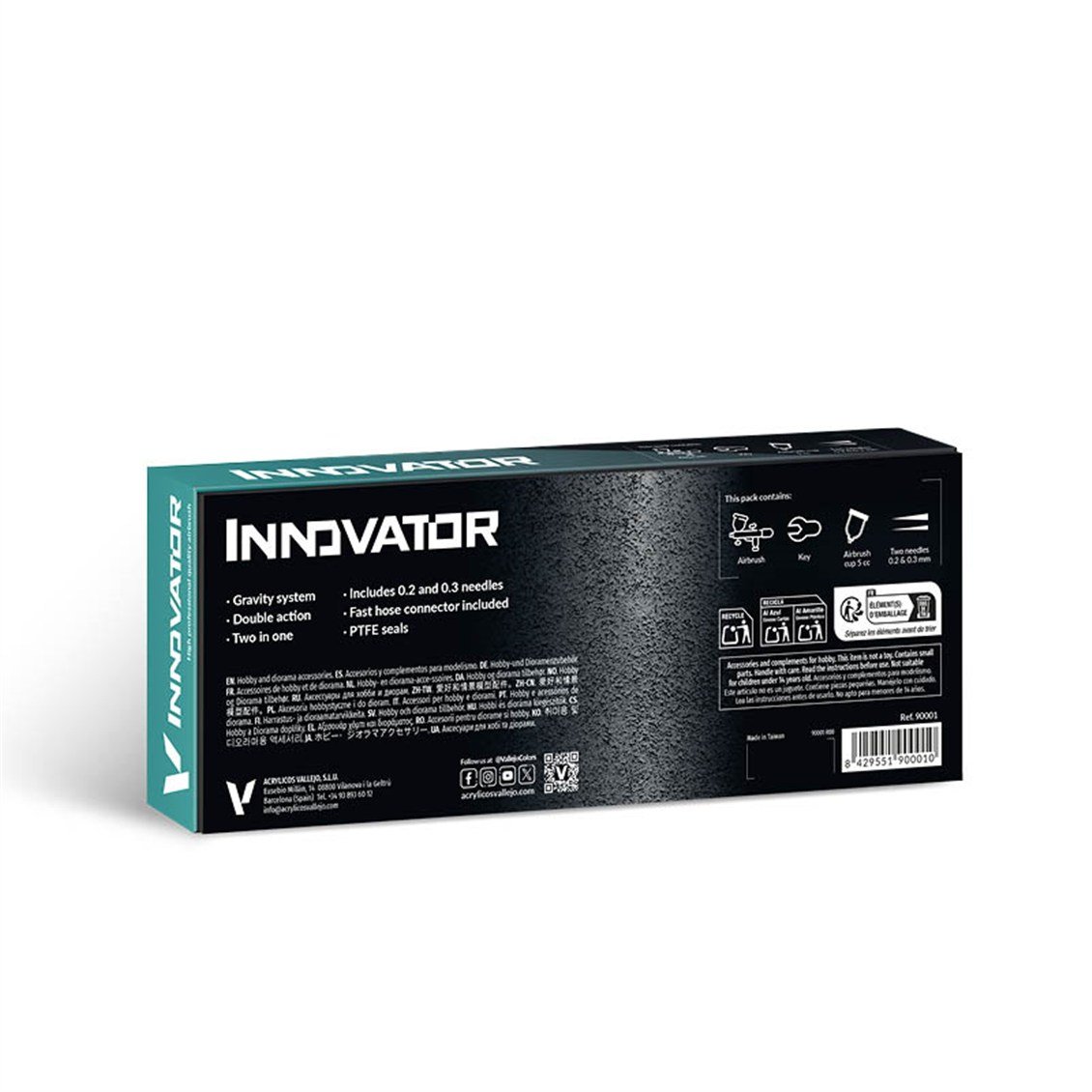 Vallejo 90001 Innovator, Çift Hamleli (Double Action), 0.2 ve 0.3 mm. Memeli, 9 ml. Hazneli Boya Tabancası