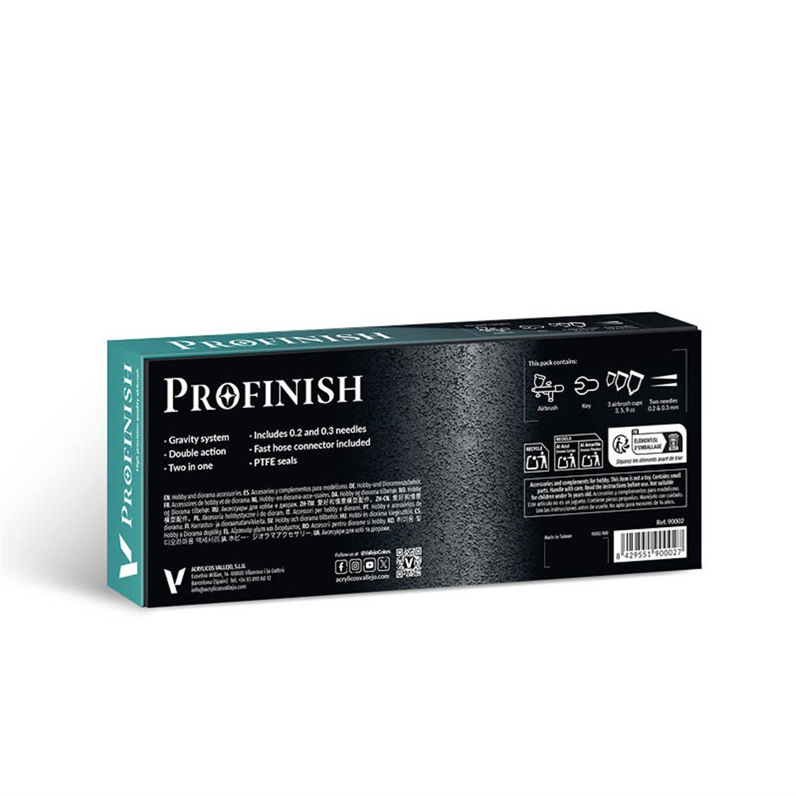 Vallejo 90002 Profinish, Çift Hamleli (Double Action), 0.2 ve 0.3 mm. Memeli, 3ml. 9 ml.ve 15 ml. Hazneli Boya Tabancası