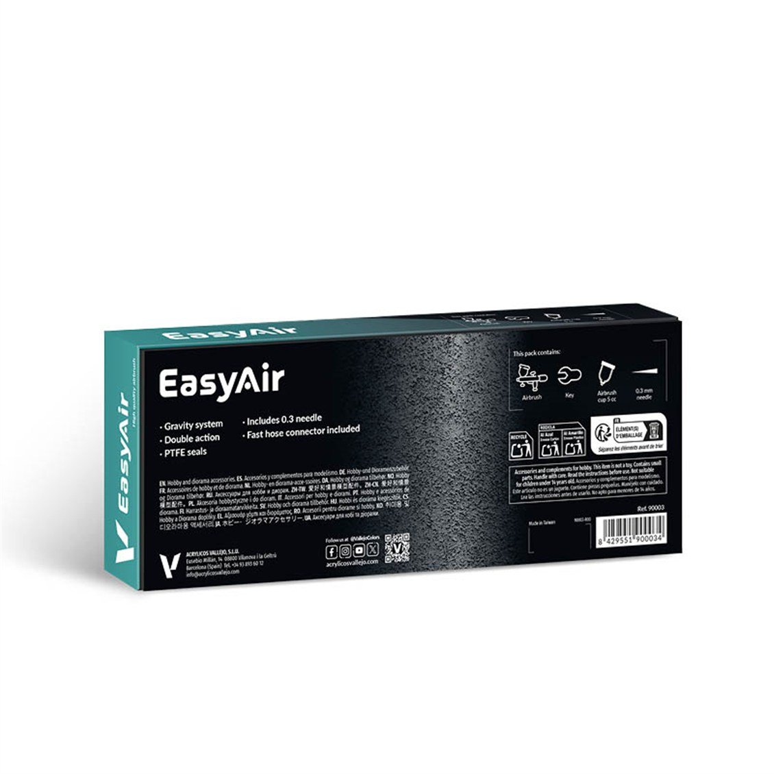 Vallejo 90003 EasyAir, Tekt Hamleli (Single Action),  0.3 mm. Memeli, 9 ml. Hazneli Boya Tabancası