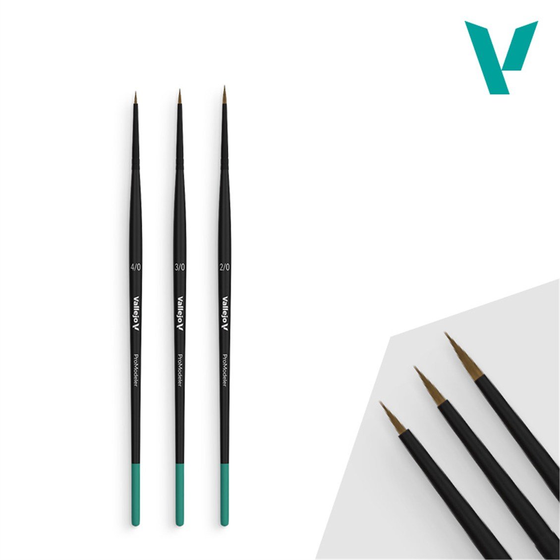 Vallejo B01990 Doğal Saç Kıllı, 3 Adet (Sizes 4/0, 3/0 & 2/0) Definition Boya Fırçası Seti