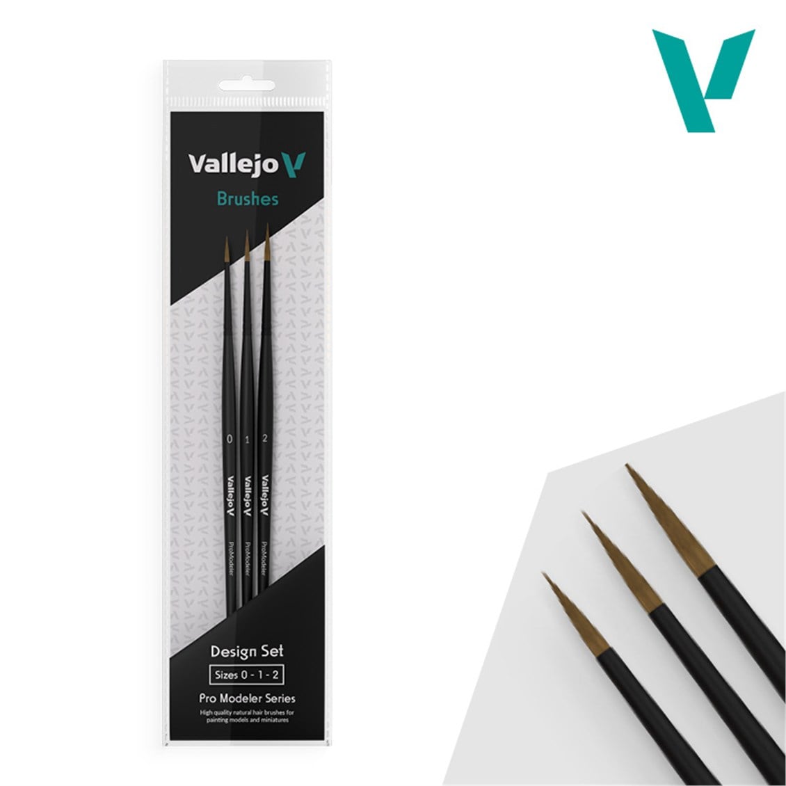 Vallejo B01991 Doğal Saç Kıllı, 3 Adet (Sizes 0, 1 & 2) Design  Boya Fırçası Seti
