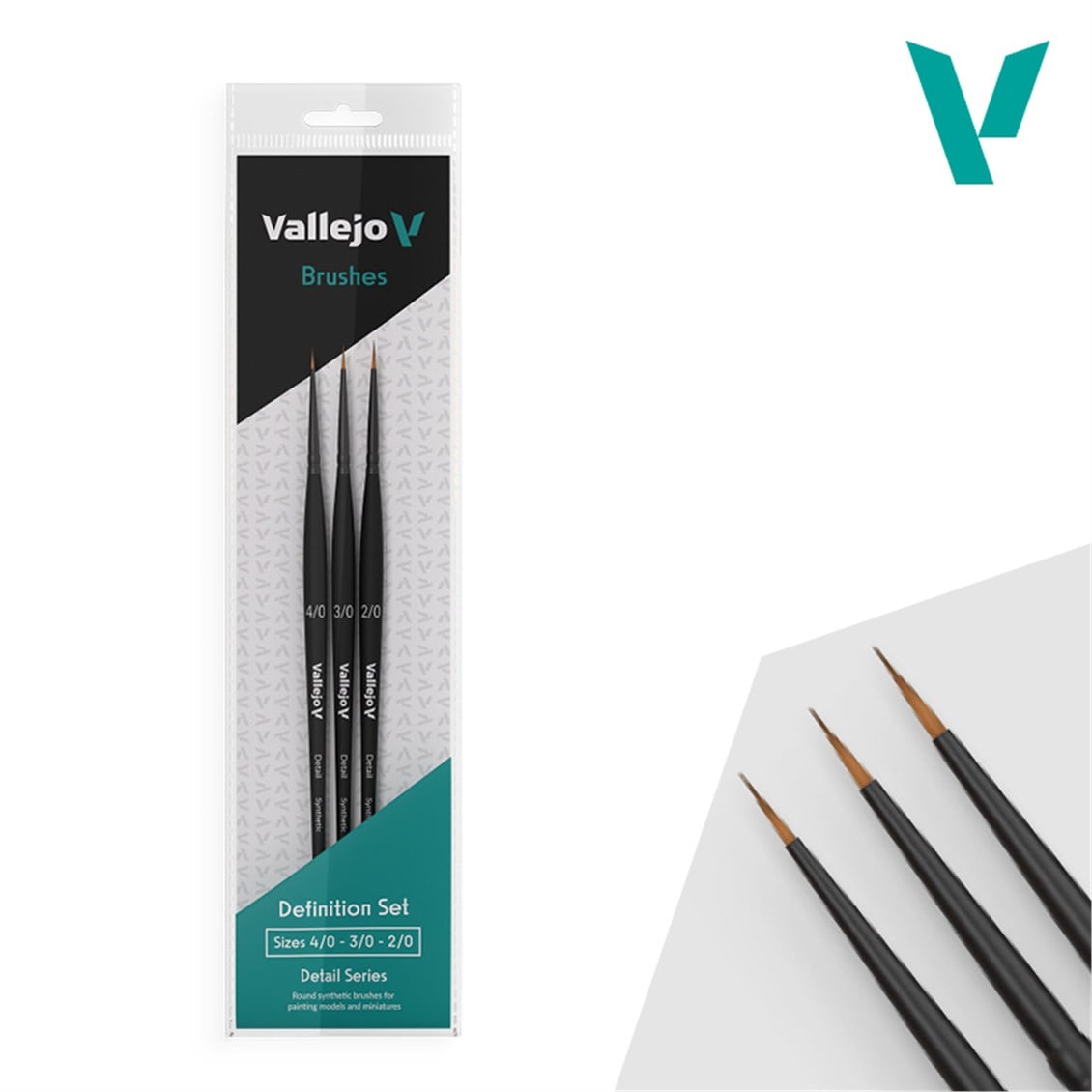 Vallejo B02990 Sentetik Kıllı, 3 Adet (Sizes 4/0, 3/0 & 2/0) Definition Boya Fırçası Seti