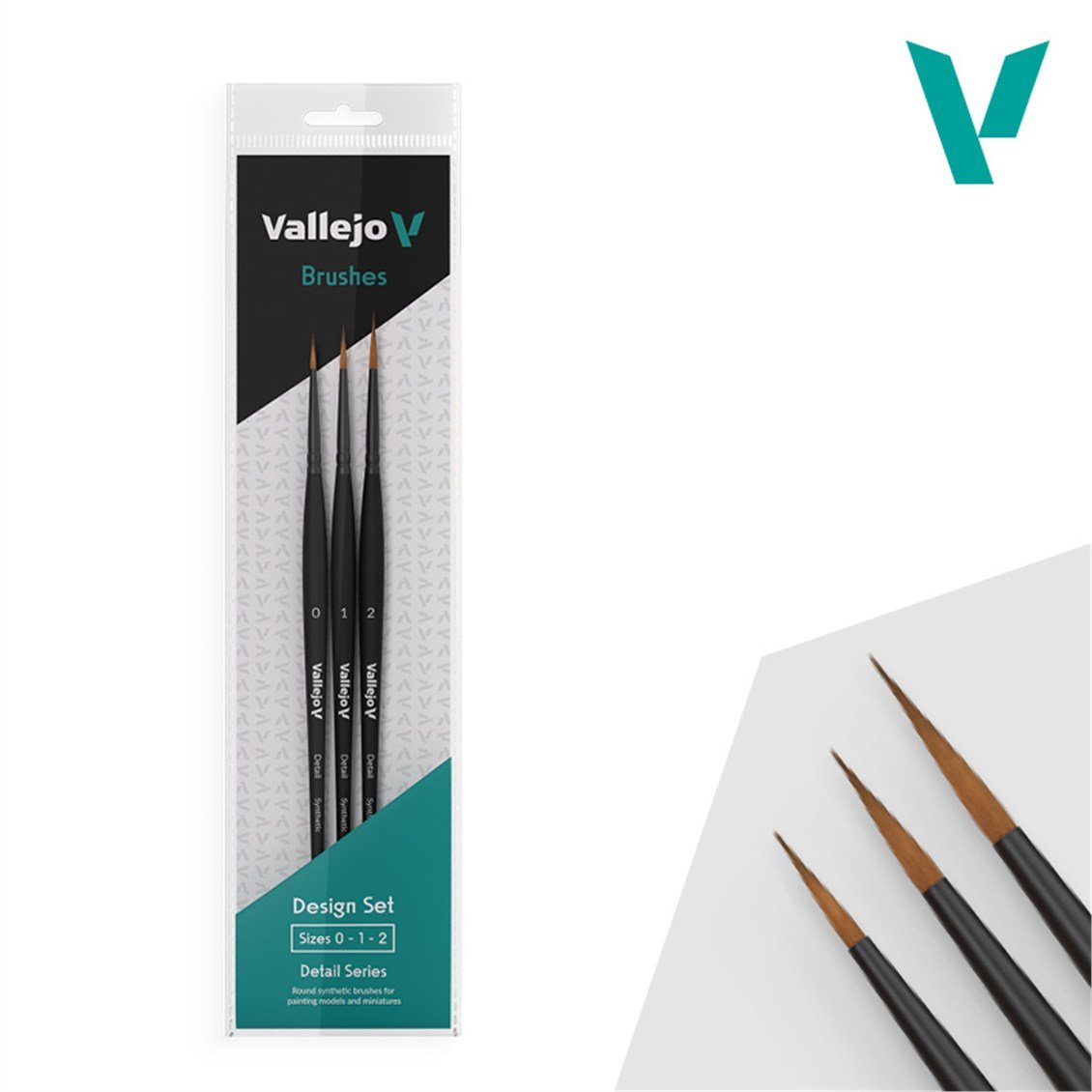 Vallejo B02991 Sentetik Kıllı, 3 Adet (Sizes 0, 1 & 2) Design  Boya Fırçası Seti
