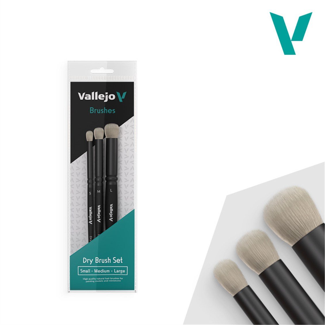 Vallejo B07990 Doğal Saç Kıllı, 3 Adet, DryBrush Fırça Seti