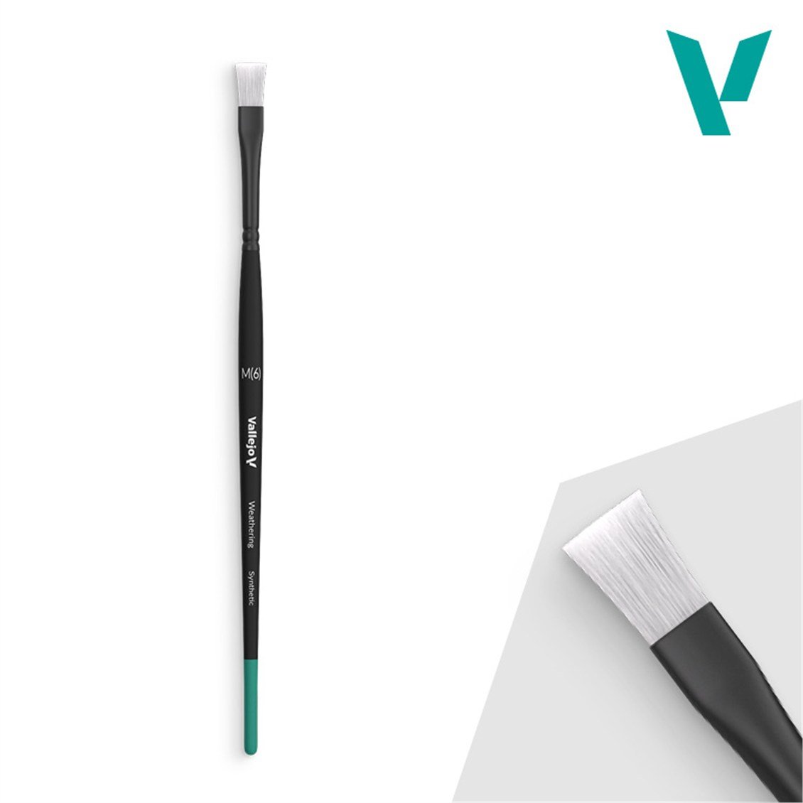 Vallejo B09002 No.6 Orta, Yassı Uclu, Sentetik kıllı, Yassı Saplı, Eskitme Boya Fırçası