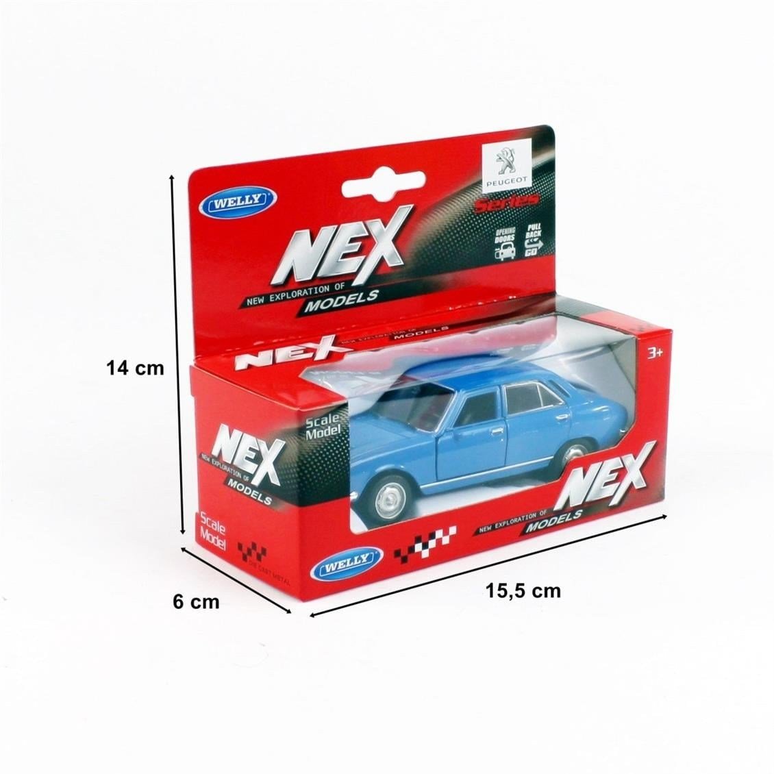Welly 42394 1/34-1/39 Ölçek, 1975 Peugeot 504, Mavi, Çek-Bırak Mekanizmalı Oyuncak Metal Araba