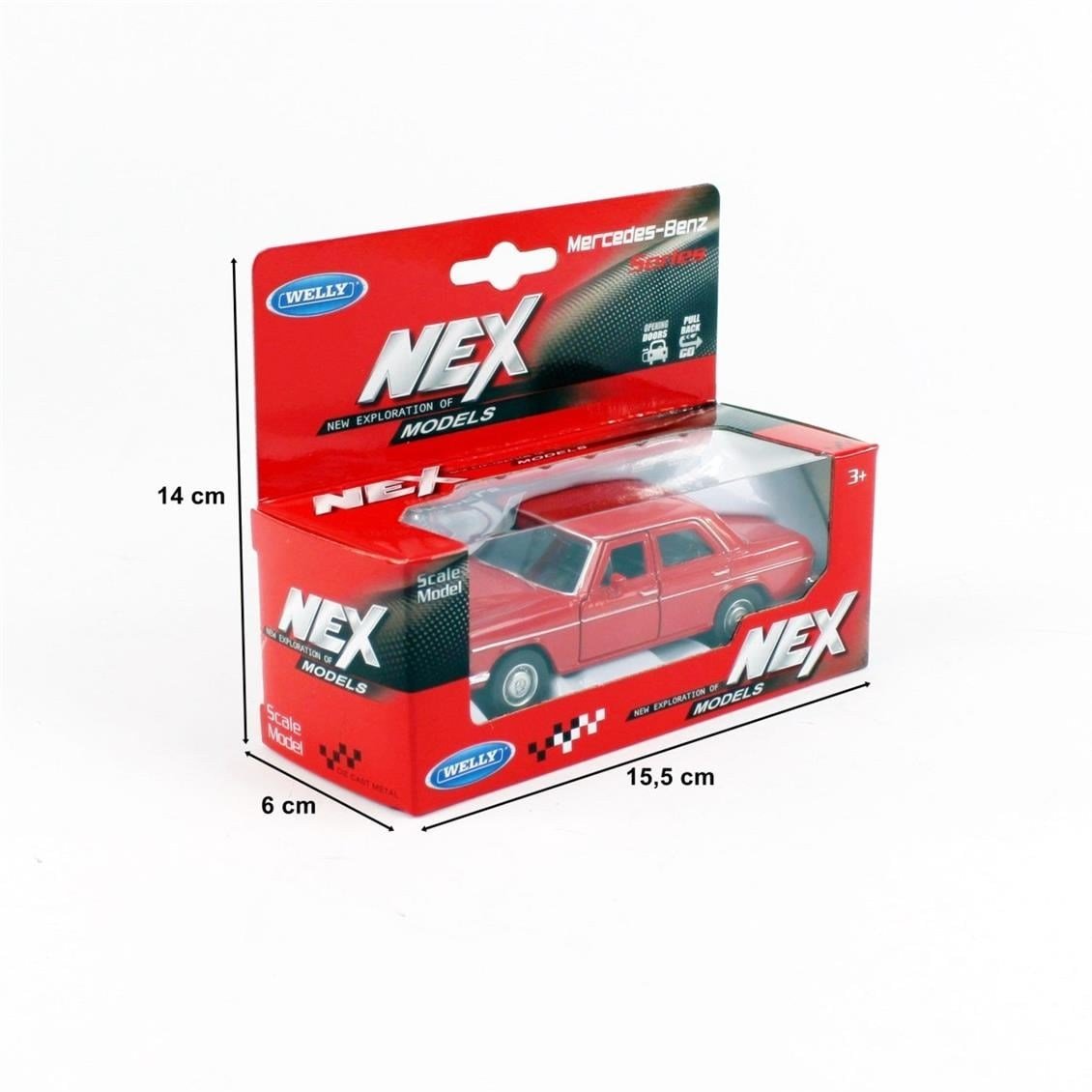 Welly 43686 1/34-1/39 Ölçek, Mercedes Benz 220, Kırmızı, Çek-Bırak Mekanizmalı Oyuncak Metal Araba