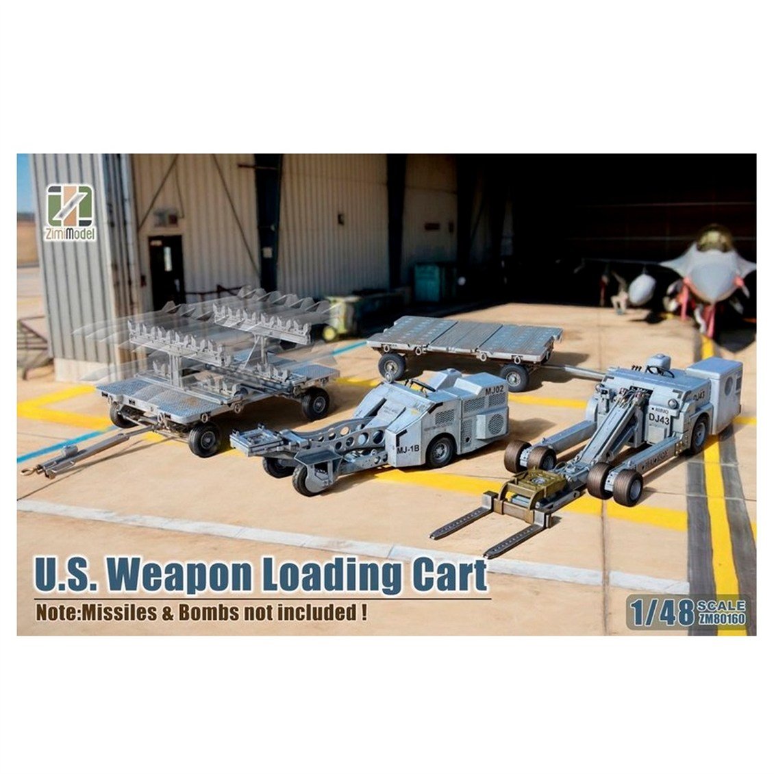 Zimi 80160 1/48 Ölçek, U.S. Weapon Loading Cart, Silah Yükleme Araçları, Plastik model Kiti