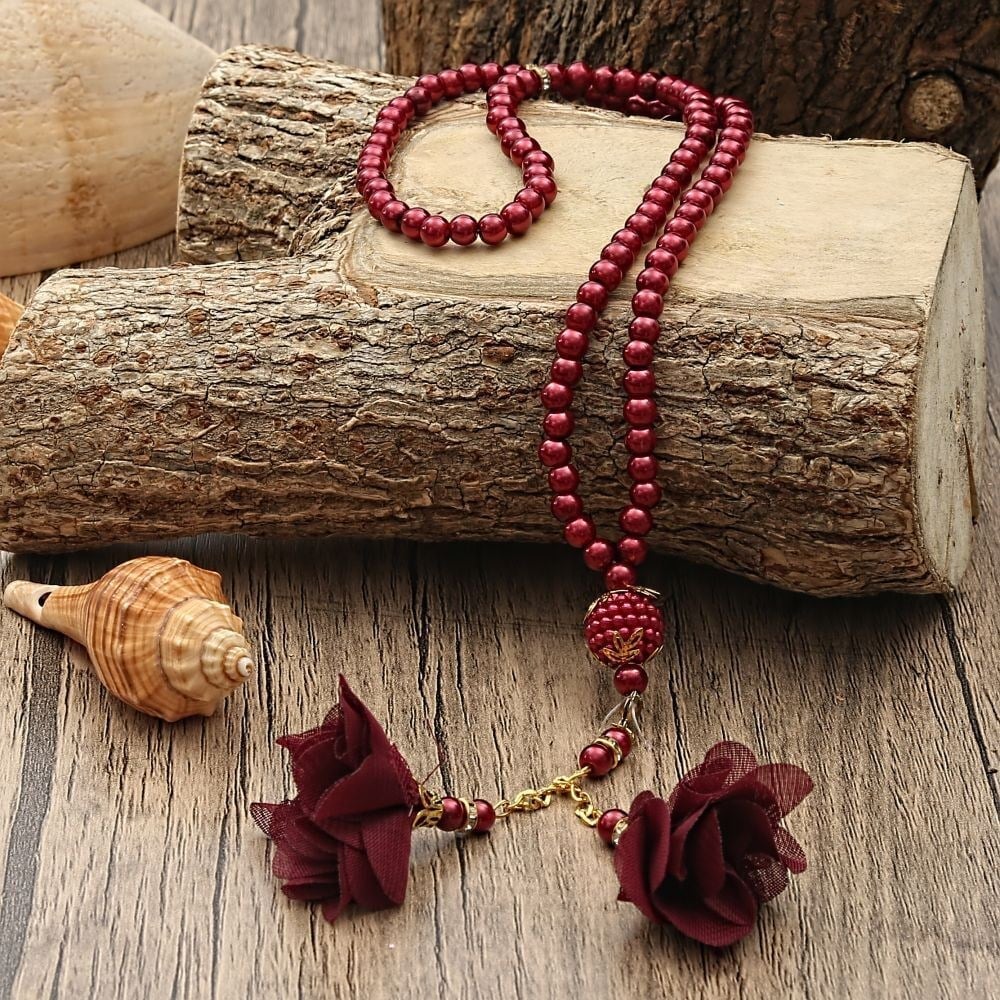10 Adet İnci Tesbih Güllü Bordo