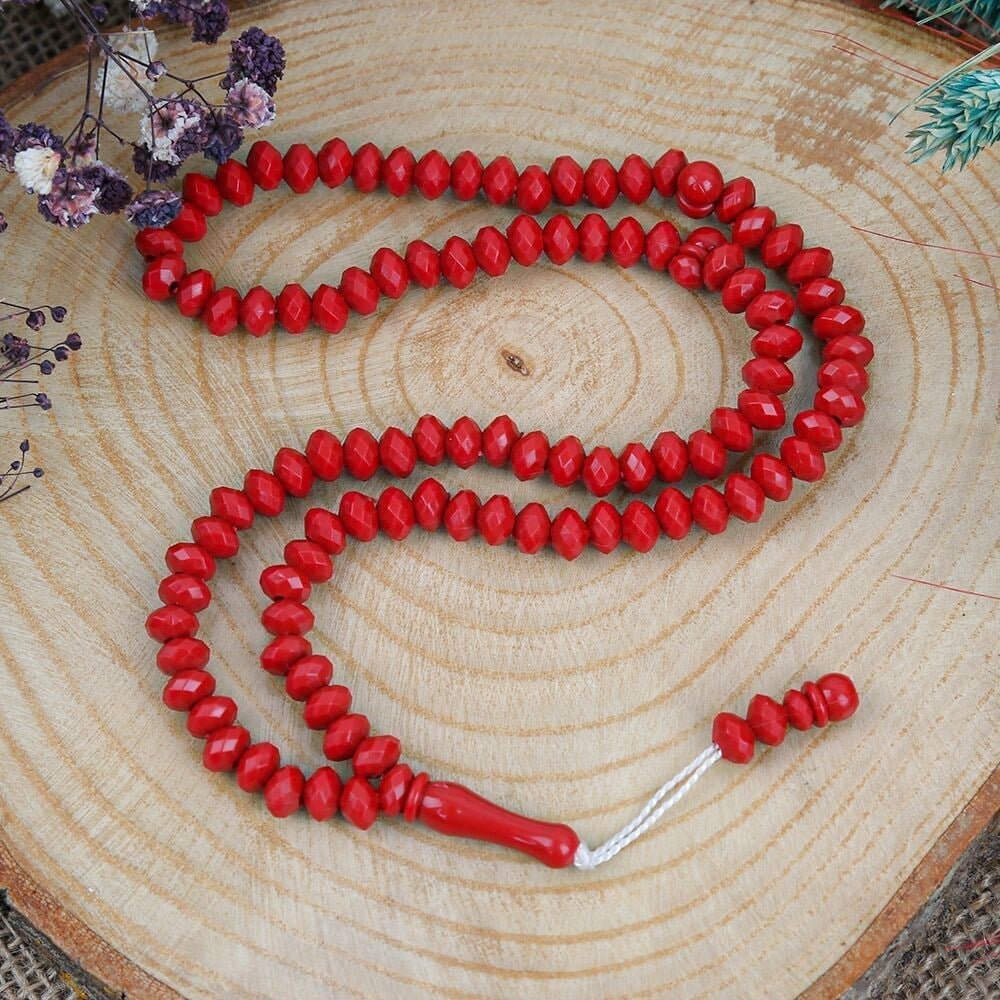10 Adet Kristal İşlemeli Kırmızı Tesbih - Kutusuz - Kokulu