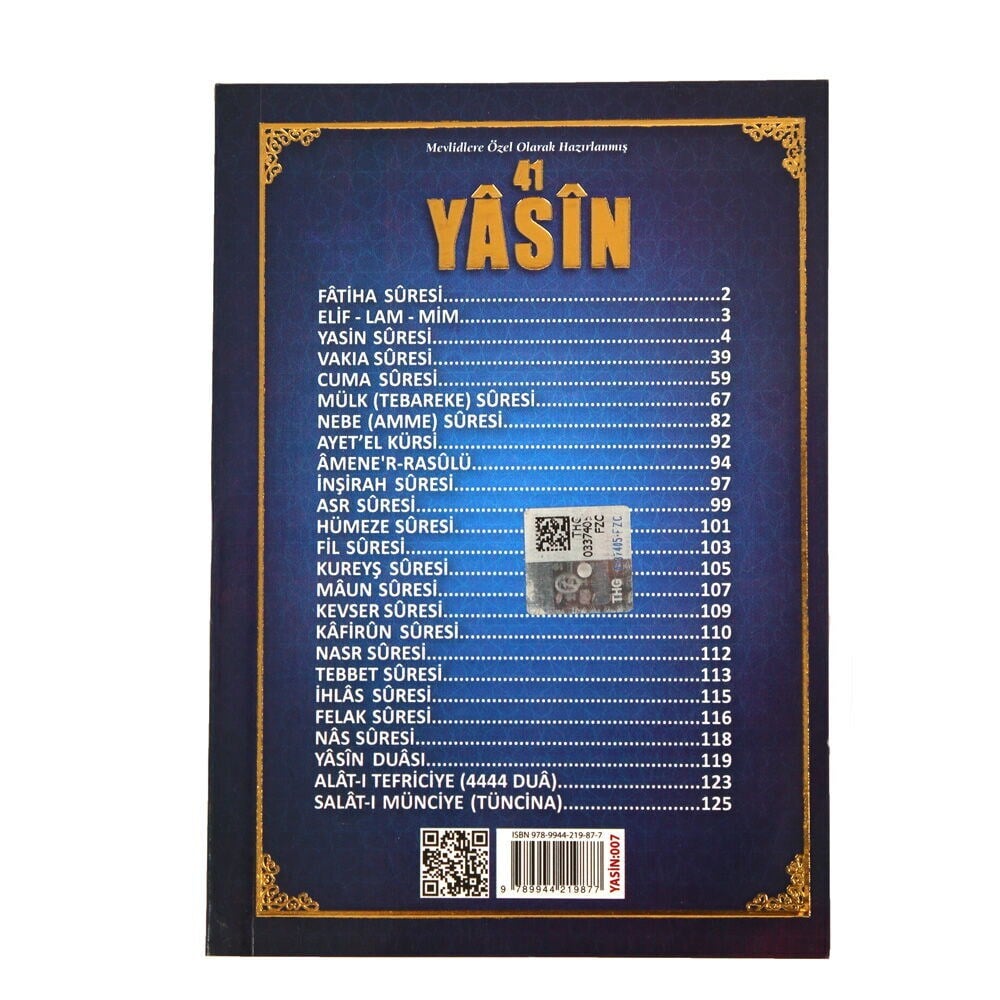 10 Adet Yasin-i Şerif Sesli İri Büyük Yazılı Türkçe Okunuşlu Ve Mealli Karton Kapak Lacivert (Cep Boy 12x16 cm 128 Sayfa)