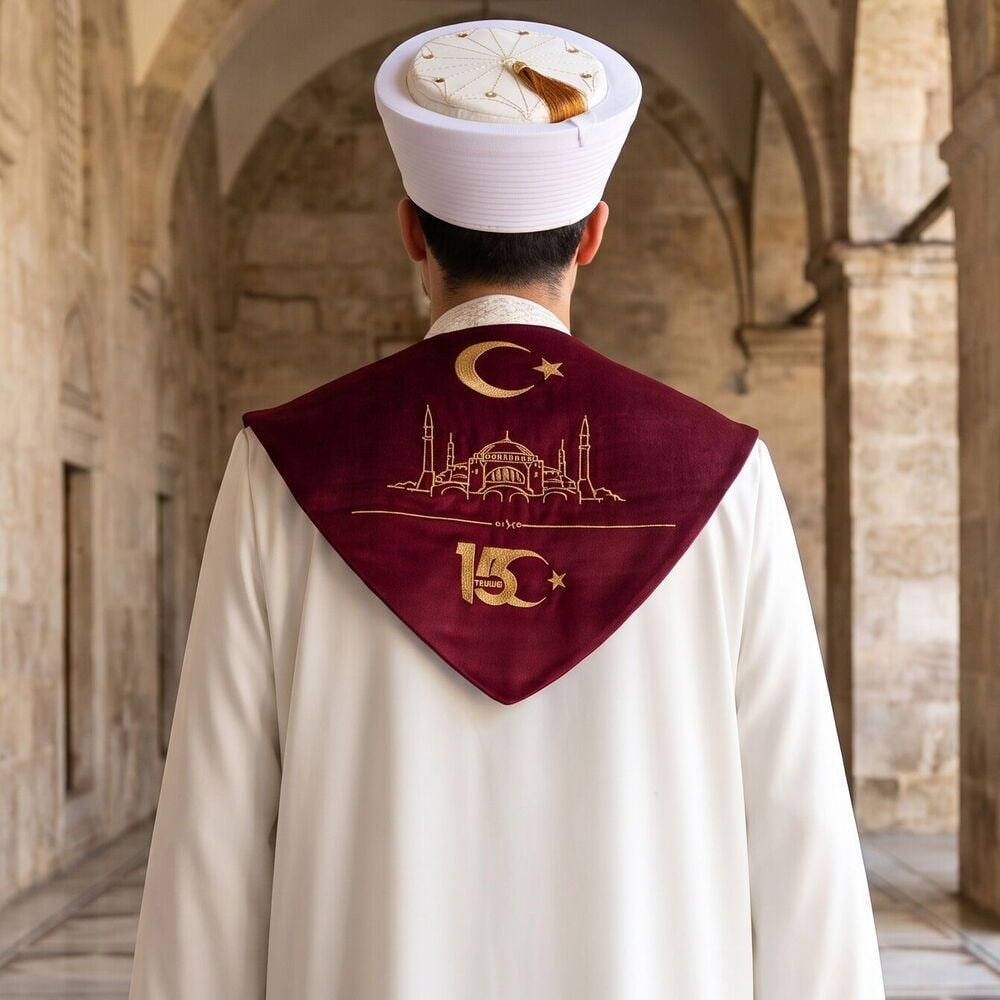 15 Temmuz 2026 253 Hafız Ayasofya Buluşması Bordo Gold Nakışlı Hafızlık İcazet Merasim Atkısı
