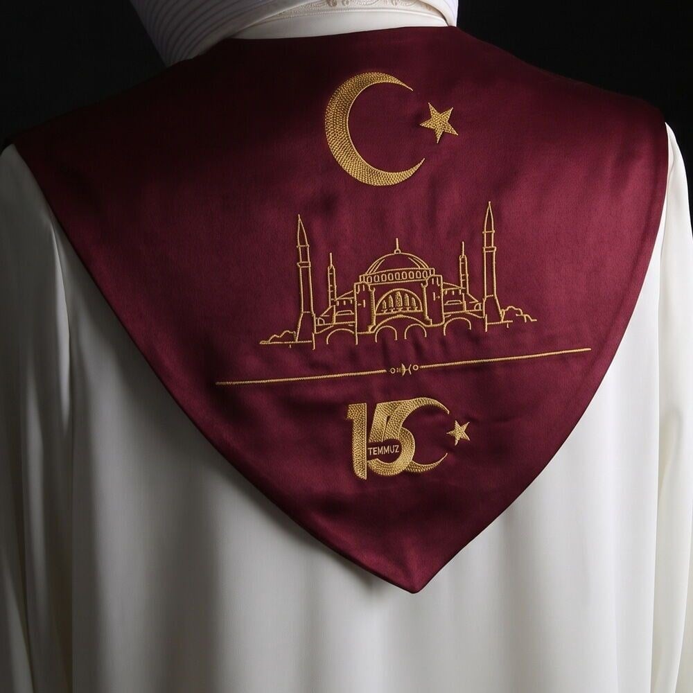 15 Temmuz 2026 253 Hafız Ayasofya Buluşması Bordo Gold Nakışlı Hafızlık İcazet Merasim Atkısı