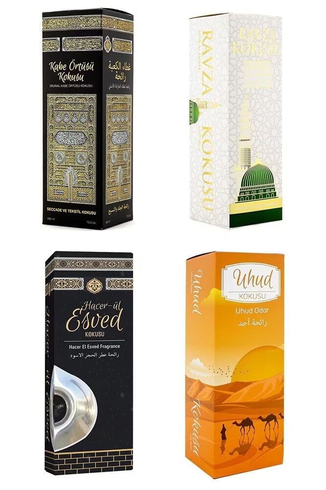 4 Adet Kabe Örtüsü Kokusu  Medine Ravza Kokusu Uhud Kokusu Ve Hacerul Esved 400 Ml.
