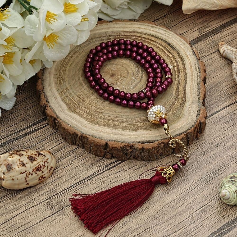 Anneler Günü Hediyesi Termo Yasin Kitabı (16x24 cm) 46 Sayfa, 99'lu İnci Tesbihli Set-Bordo