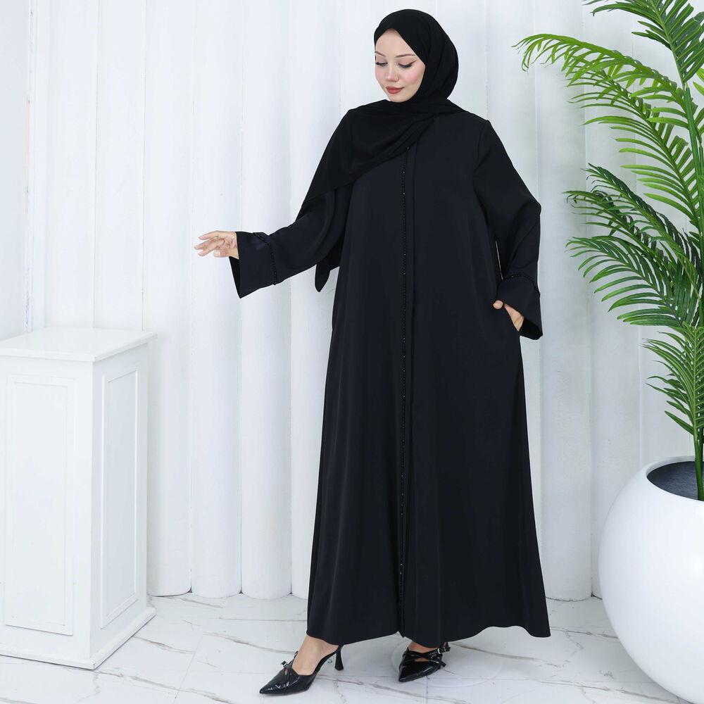 Bayan Abaya Siyah Taşlı Elbise