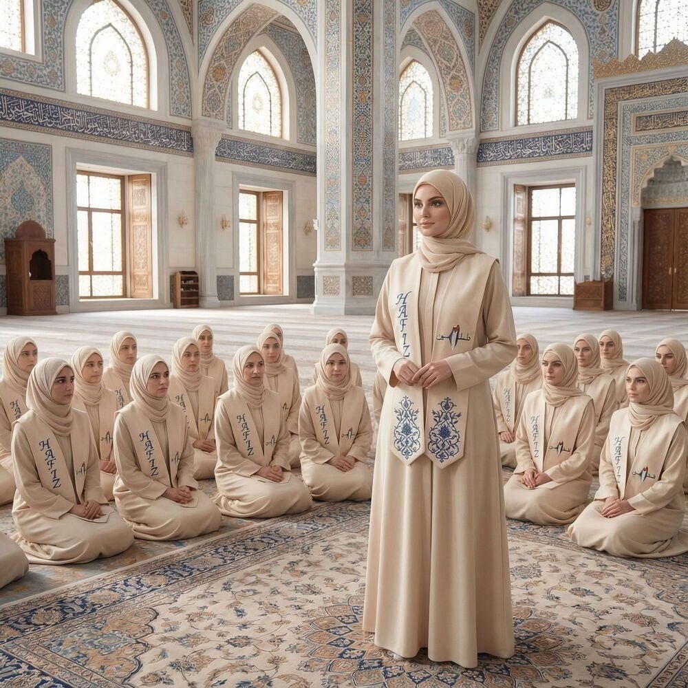 Bayan Hafızlık İcazet Merasimi Elisa Ferace Abaya Krem Elbise