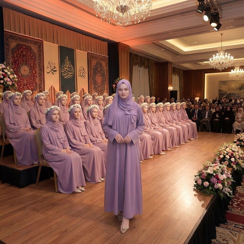 Bayan Hafızlık İcazet Merasimi Ferace Abaya Lila Renk Elbise
