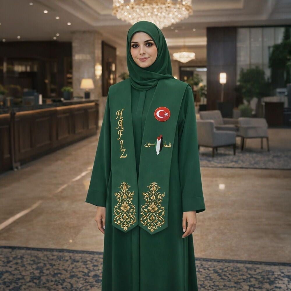 Bayan Hafızlık İcazet Merasimi Ravza Ferace Abaya Yeşil Renk Elbise