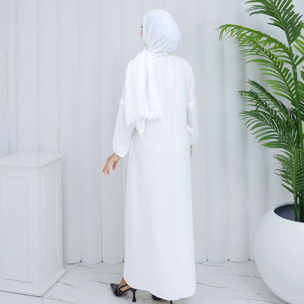 Bayan Şallı Namaz Elbisesi Beyaz
