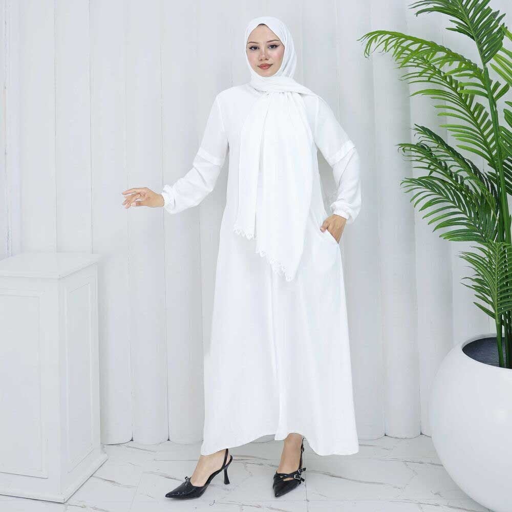 Bayan Şallı Namaz Elbisesi Beyaz