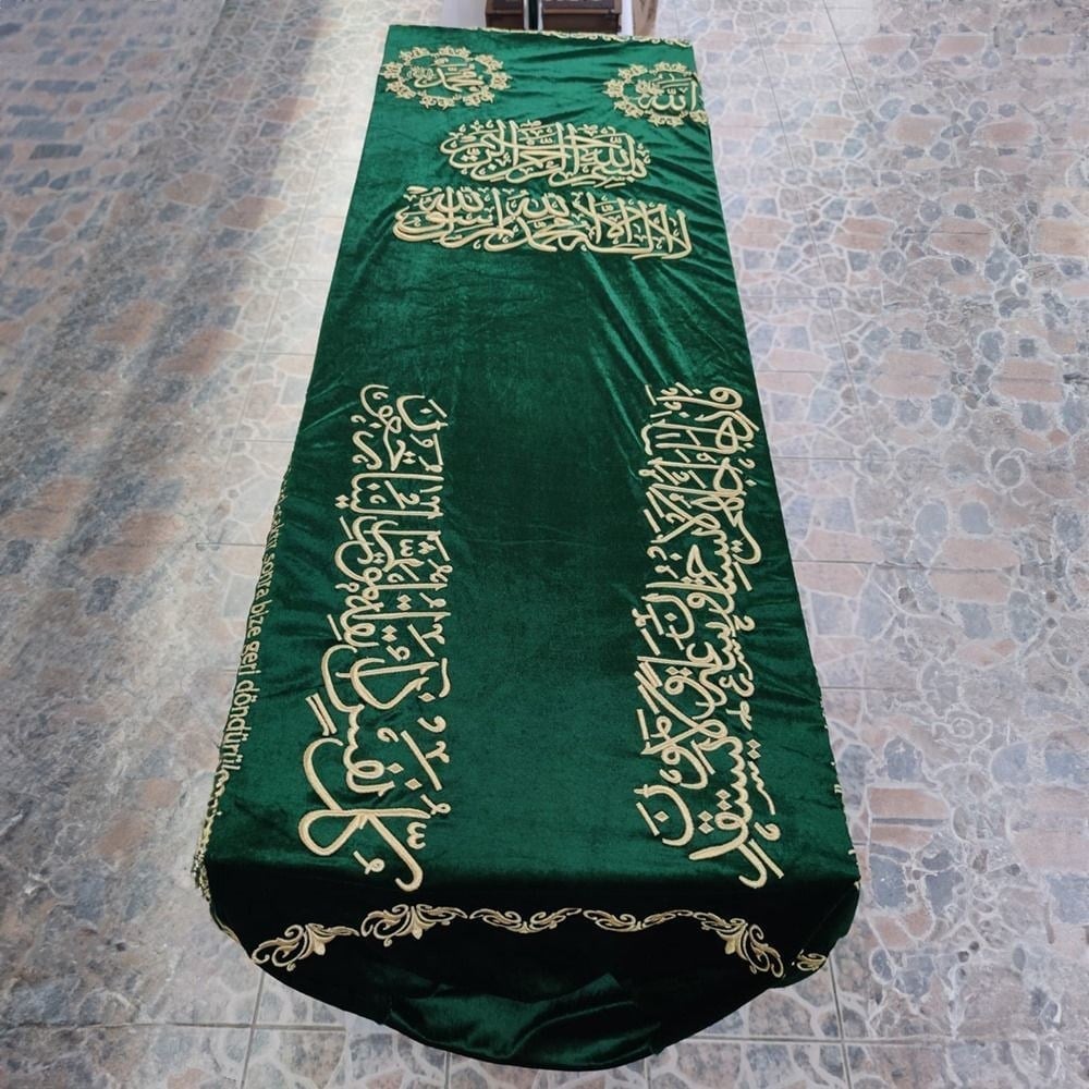 Belediyeler İçin Lastikli ve Nakışlı Kadife Tabut Örtüsü Yeşil  190x115cm 1000 gr