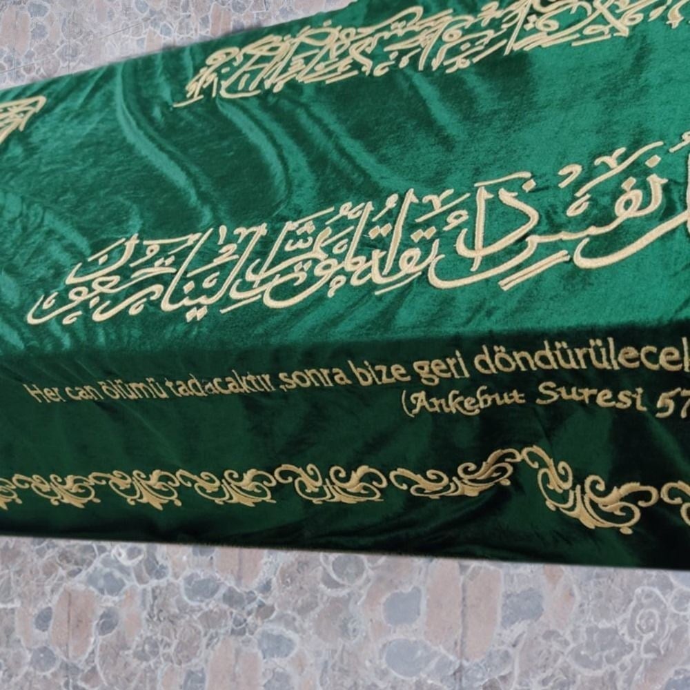 Belediyeler İçin Lastikli ve Nakışlı Kadife Tabut Örtüsü Yeşil  190x115cm 1000 gr