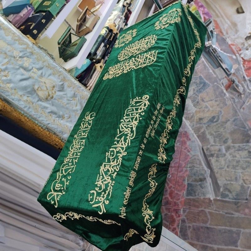 Belediyeler İçin Lastikli ve Nakışlı Kadife Tabut Örtüsü Yeşil  190x115cm 1000 gr