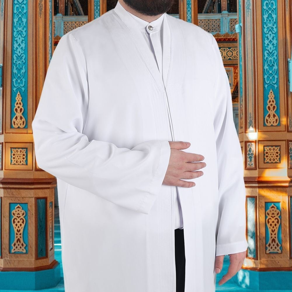Beyaz Buhara Yaka Pratik Namaz Cübbesi