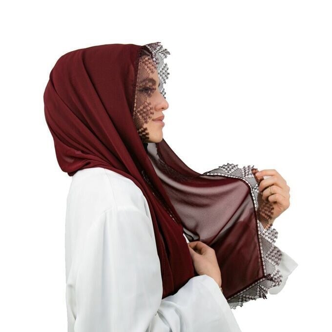 Bordo İğne Oyalı Şal