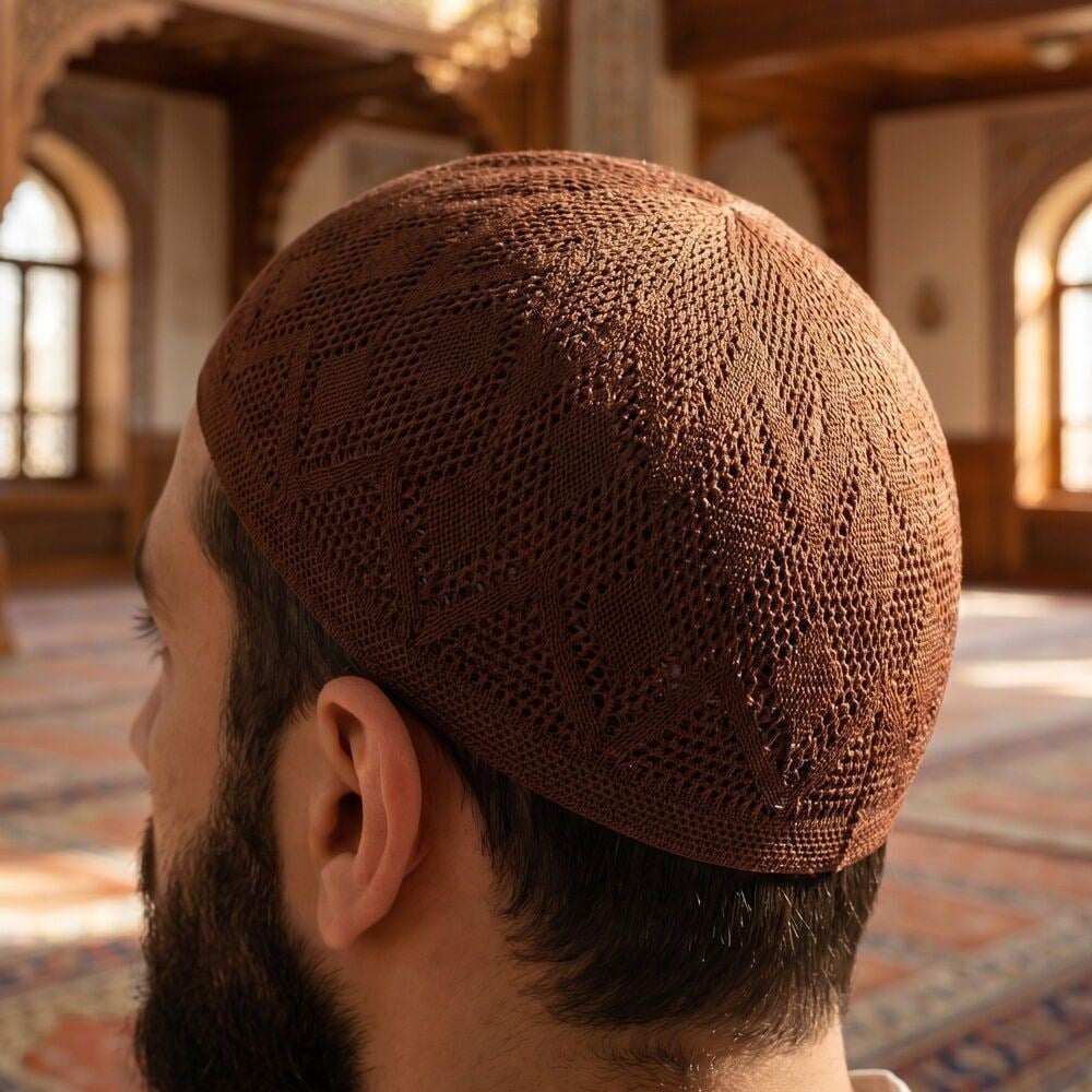 Çift Zümrüt Lüks Takke El Örgüsü - Kahverengi