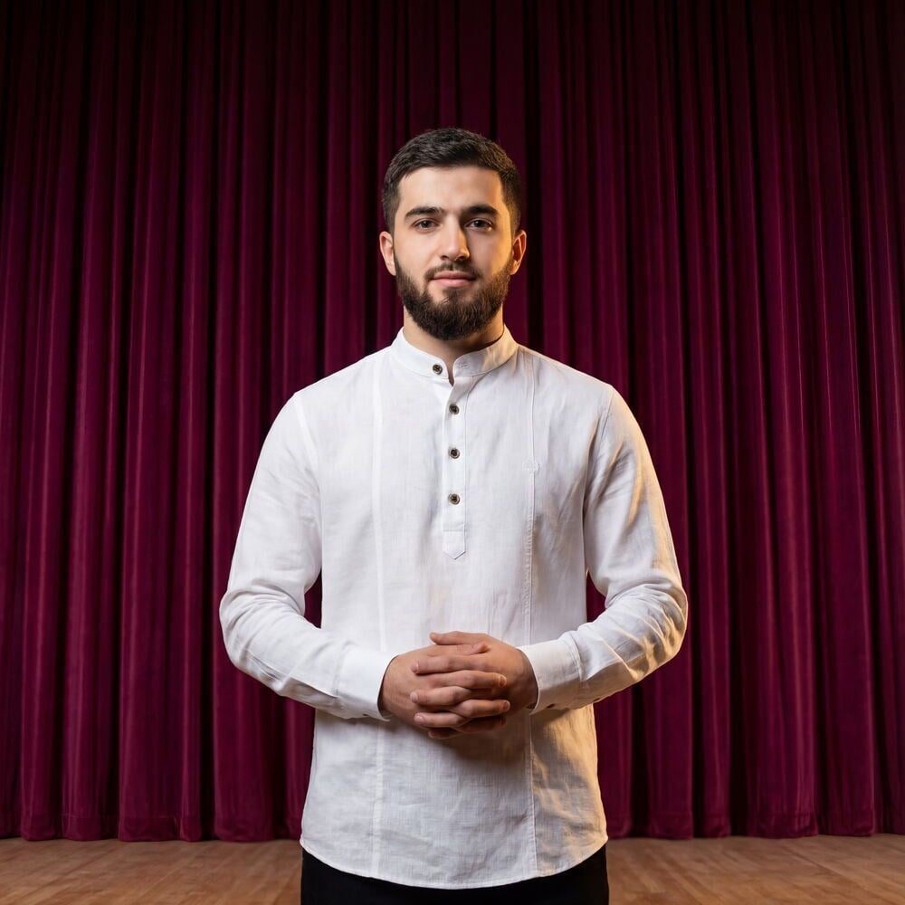 Çocuk Gömlek -Beyaz Hakim Yaka Keten Görünümlü Terletmeyen %100 Pamuk Aksa Uzun Kollu