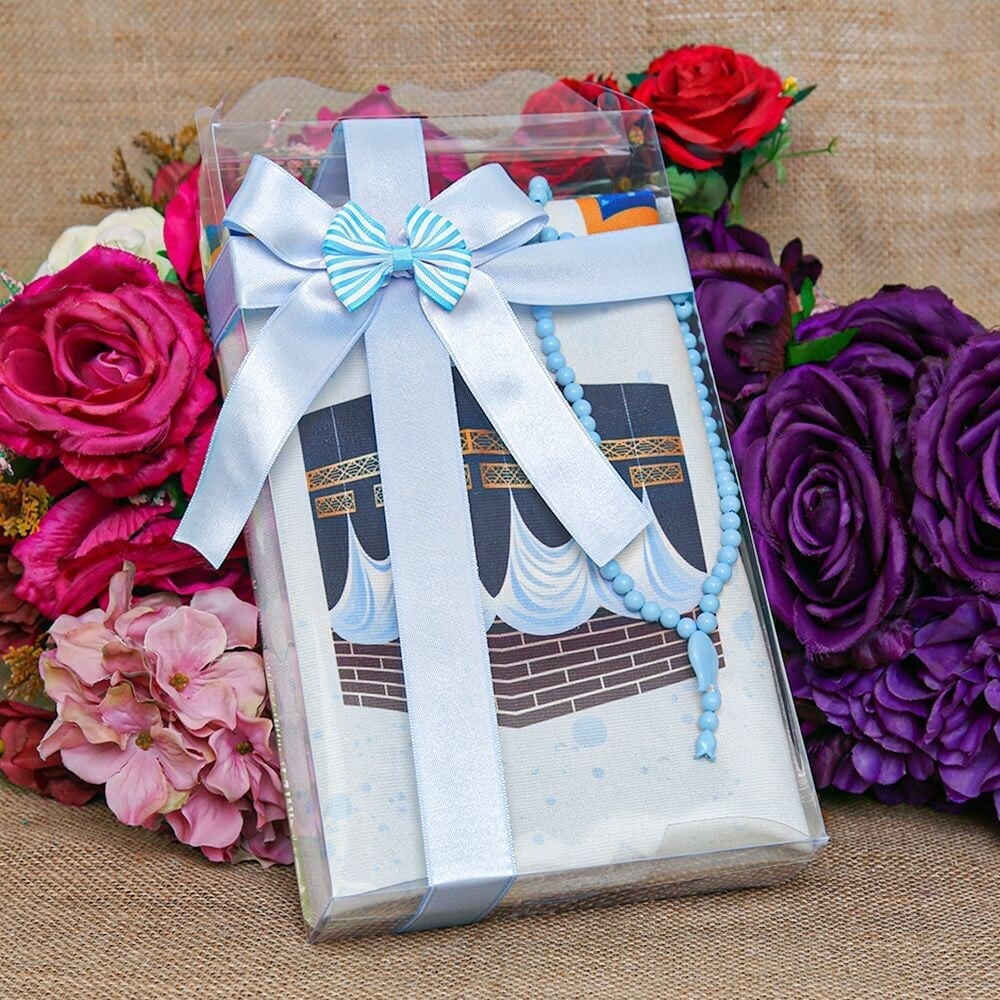 Çocuk Seccadesi 45*82 cm Kabe Mavi & Kokulu Tesbih Bebek Mavisi & Hacca Gidiyorum Puzzle