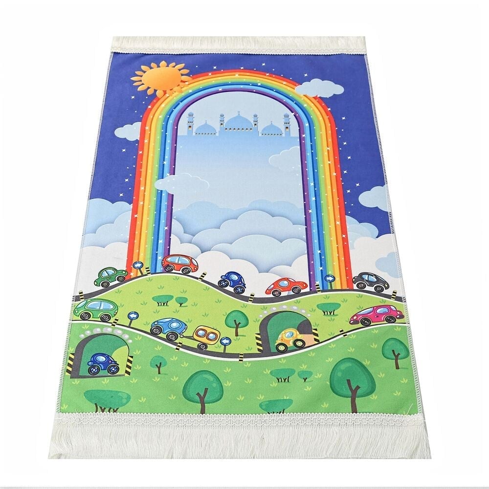 Çocuk Seccadesi Gökkuşağı Lacivert 82×45 cm 110 gr - Tesbih Hediyeli