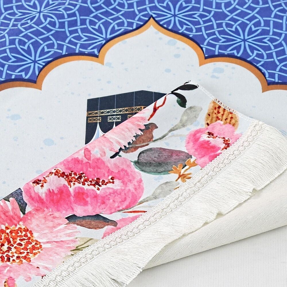Çocuk Seccadesi Kabe Mavi 82×45 cm 110 gr - Tesbih Hediyeli