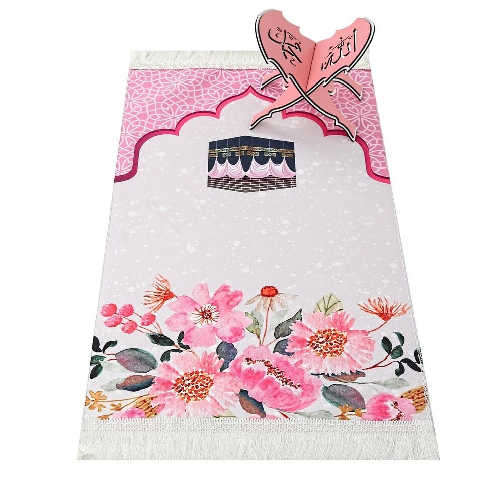 Çocuk Seccadesi Kabe Pembe 82×45 cm 110 gr - Tesbih Hediyeli