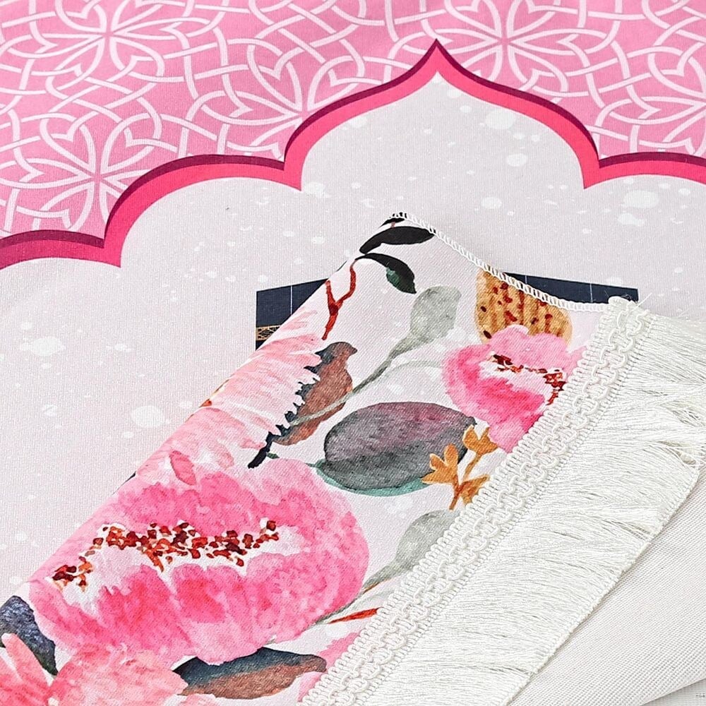 Çocuk Seccadesi Kabe Pembe 82×45 cm 110 gr - Tesbih Hediyeli