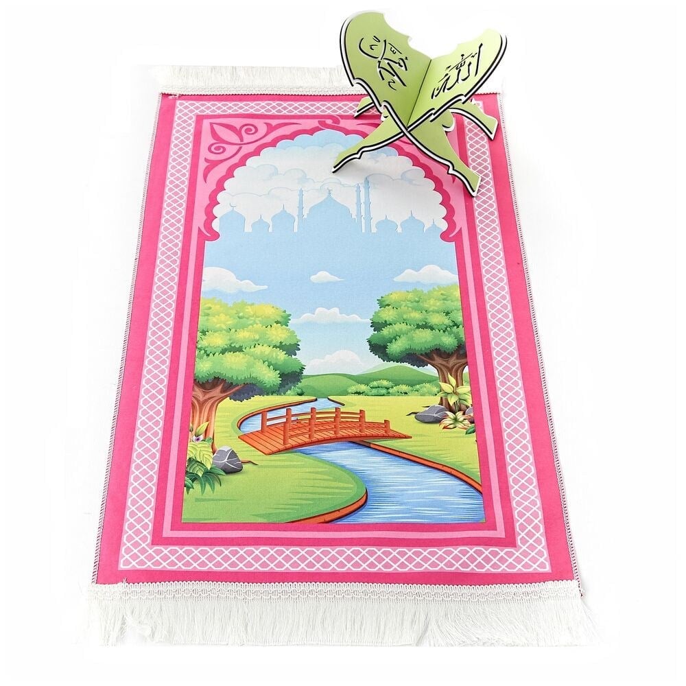 Çocuk Seccadesi Köprü - Pembe 82×45 cm 110 gr - Tesbih Hediyeli