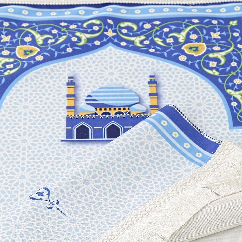 Çocuk Seccadesi Kudüs Mavi 82×45 cm 110 gr- Tesbih Hediyeli