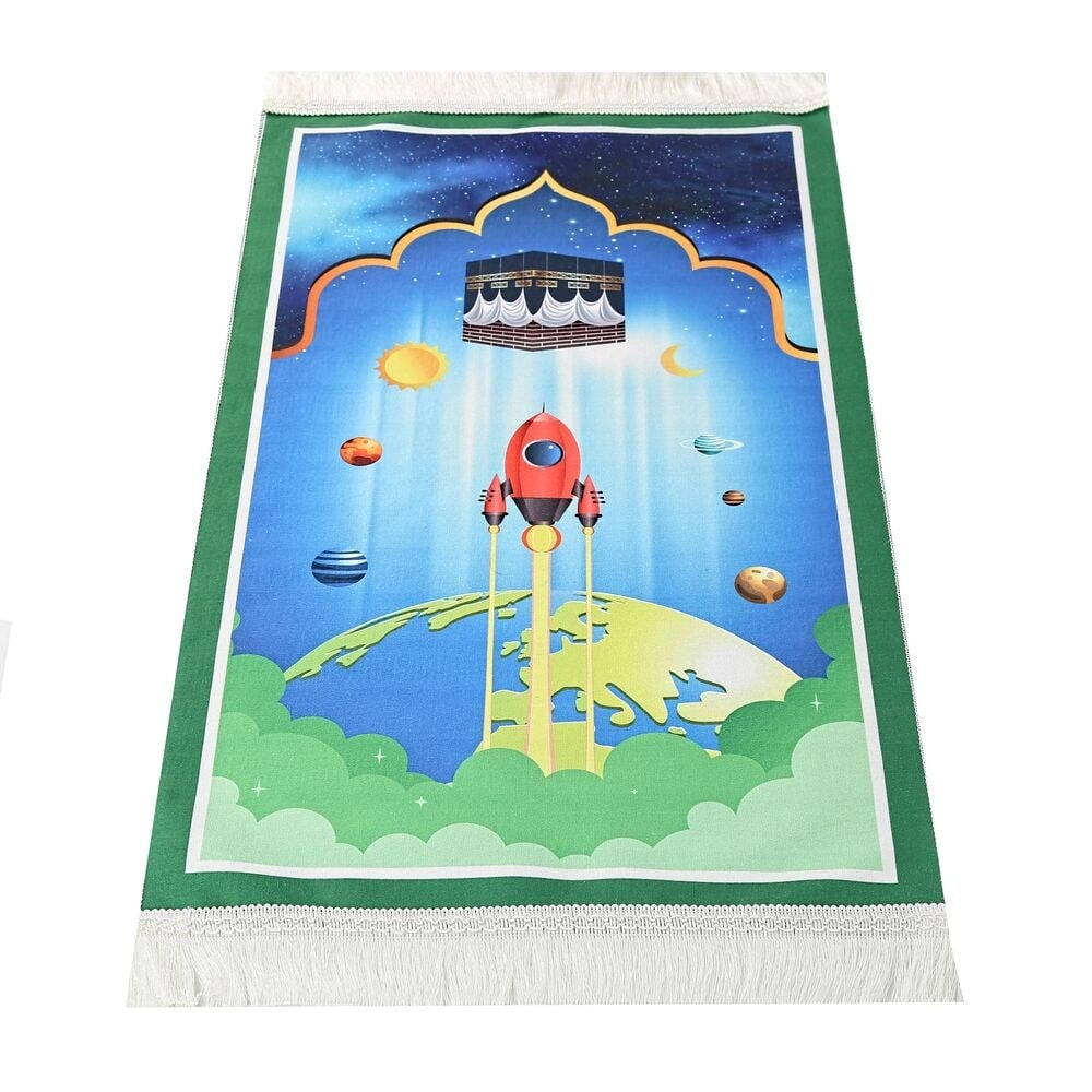 Çocuk Seccadesi Roket - Yeşil 82×45 cm 110 gr - Tesbih Hediyeli