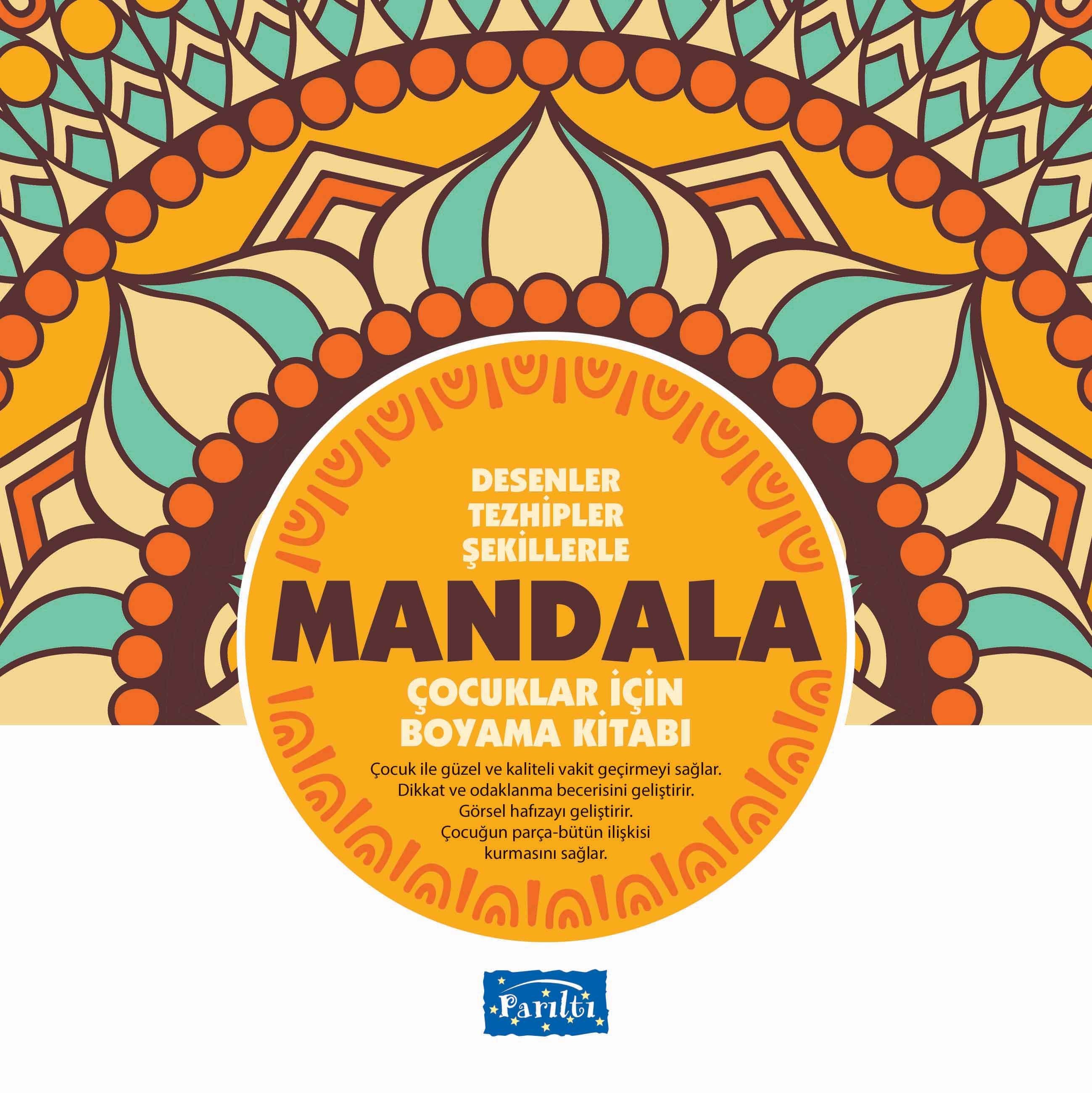 Desenler Tezhipler Şekillerle Mandala - Sarı Kitap - Çocuklar İçin Boyama Kitabı