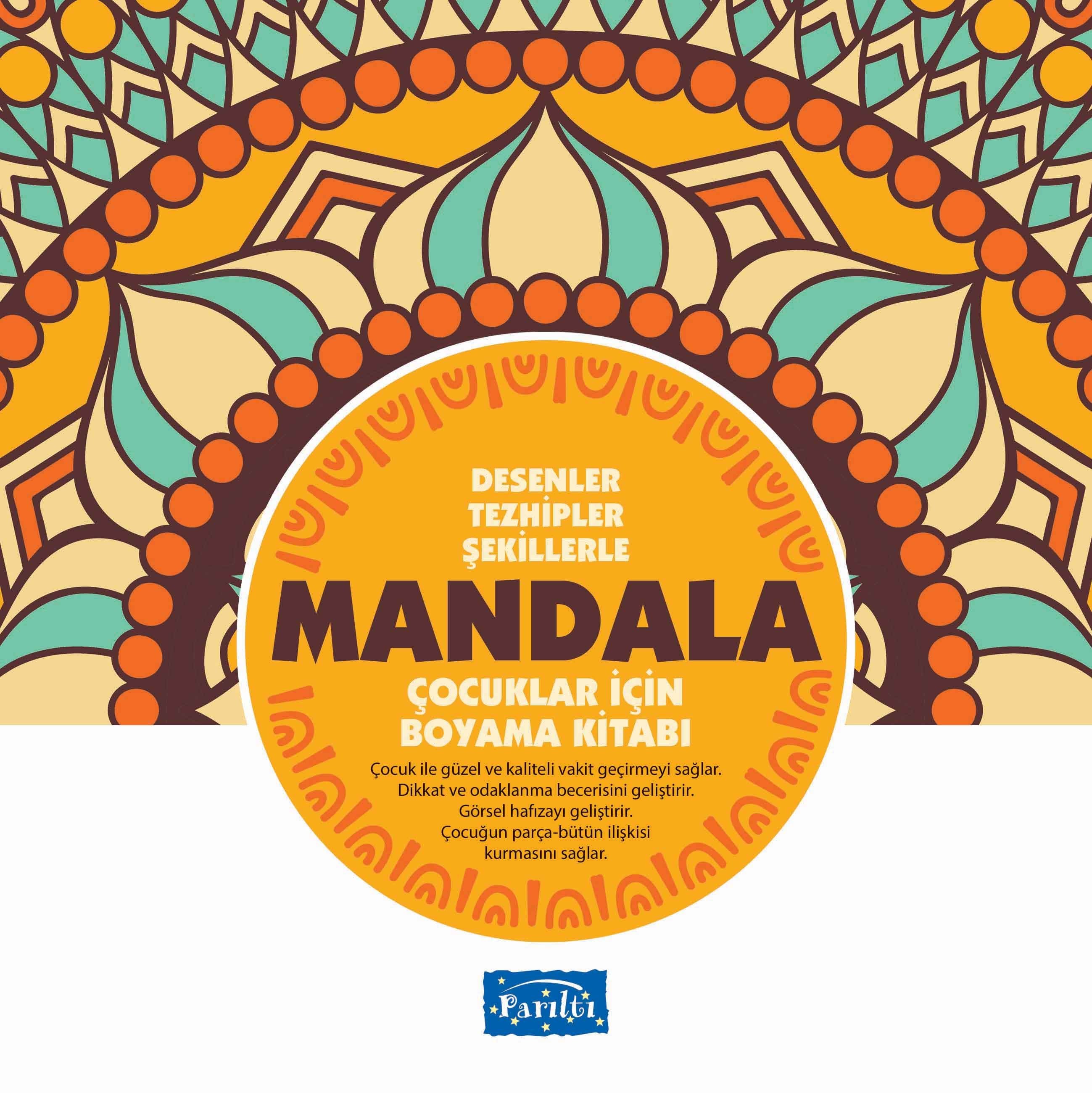 Desenler Tezhipler Şekillerle Mandala - Sarı Kitap - Çocuklar İçin Boyama Kitabı