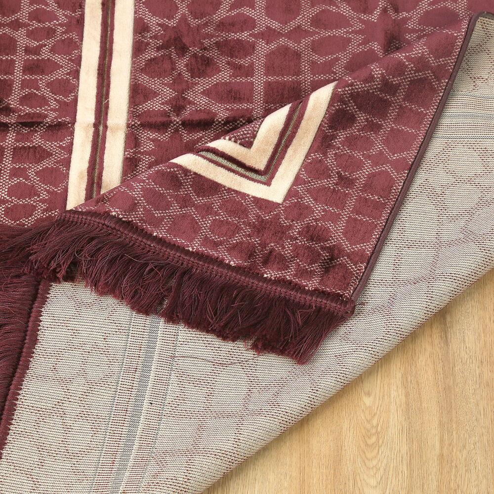 Edebali Lüks Kalın Kadife Halı Tipi  Soft Yumuşak  Seccade- Bordo (70*120 cm 1100 gr)