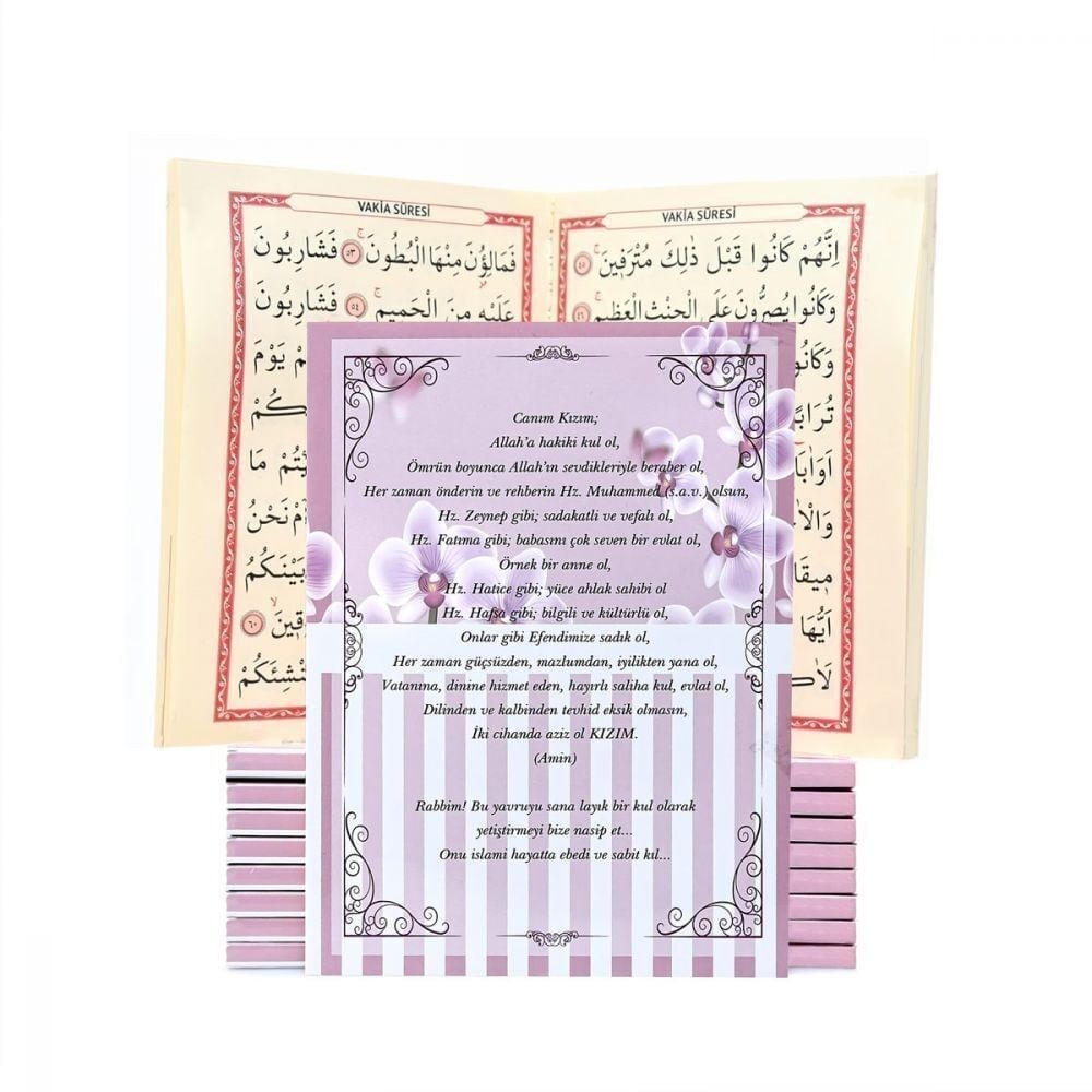 Ekonomik Çanta Boy Yasin, Seccade, Tesbih, Zikirmatik, Süslemeli Asetat Kutulu (23*26 cm -475gr)-Gül Kurusu