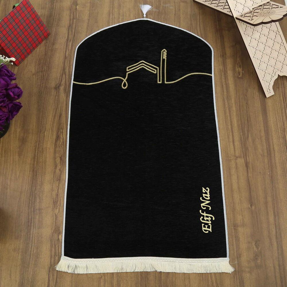 El Kuba Lüks Astarlı Biyeli Seccade İsimli Siyah (66X125cm) 565 gr