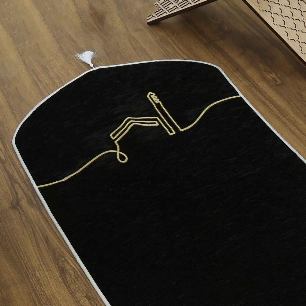 El Kuba Lüks Astarlı Biyeli Seccade Siyah (66X125cm) 565 gr