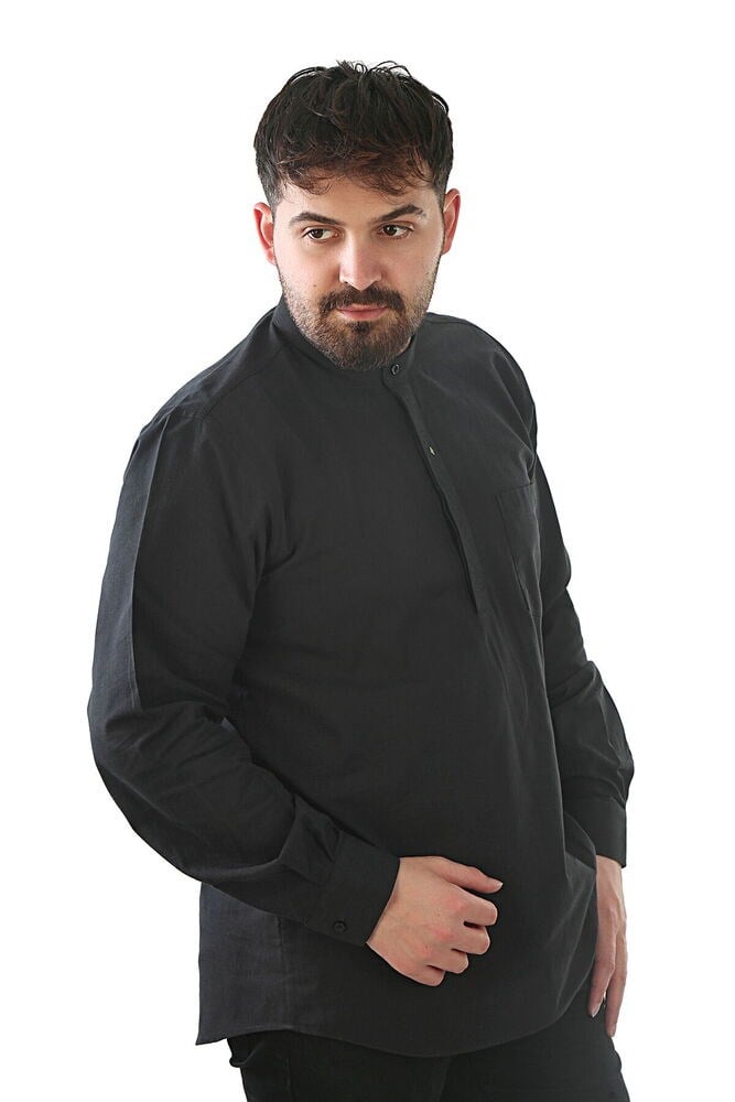 Hac ve Umre İçin Gömlek Nakışlı Uzun Kollu Siyah Hakim Yaka  %100 Pamuk Hüdayi