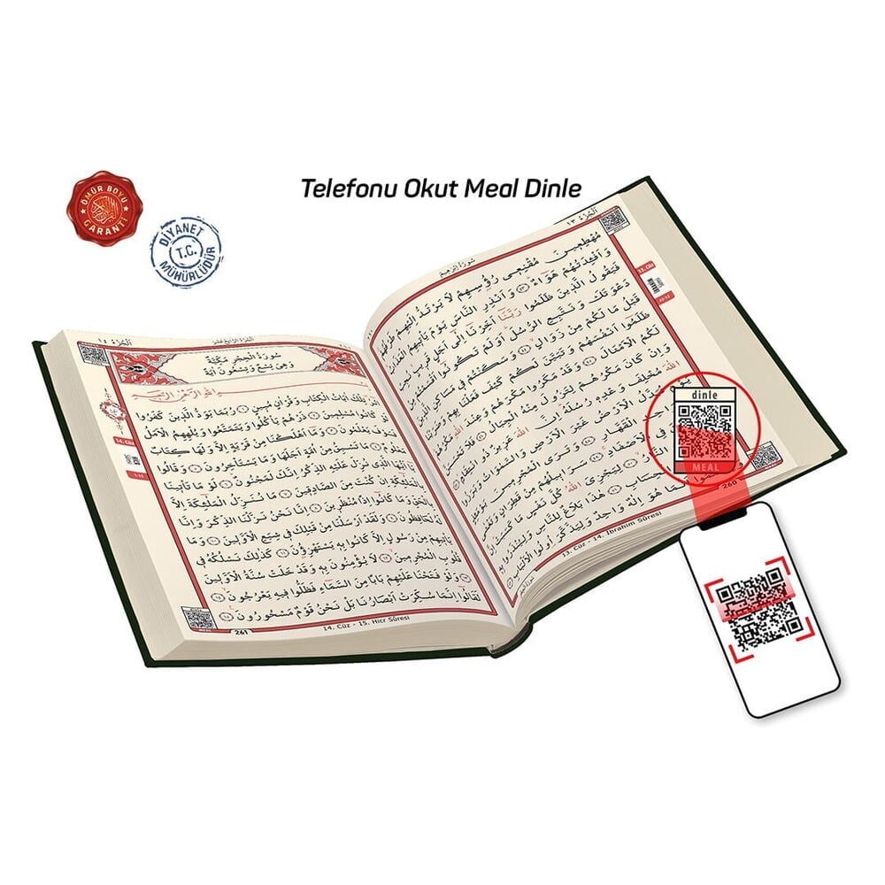 Hafız Boy Kuranı Kerim Bilgisayar Hatlı, Qr Kodlu , Diyanet Mühürlü, Kuşe Sıvama Kabe Desenli ( 14x20 cm)
